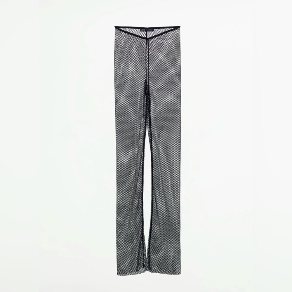 Zara Rhinestone Shimmery Mesh Leggings Black Size Small 9860/225 New - Picture 10 of 15